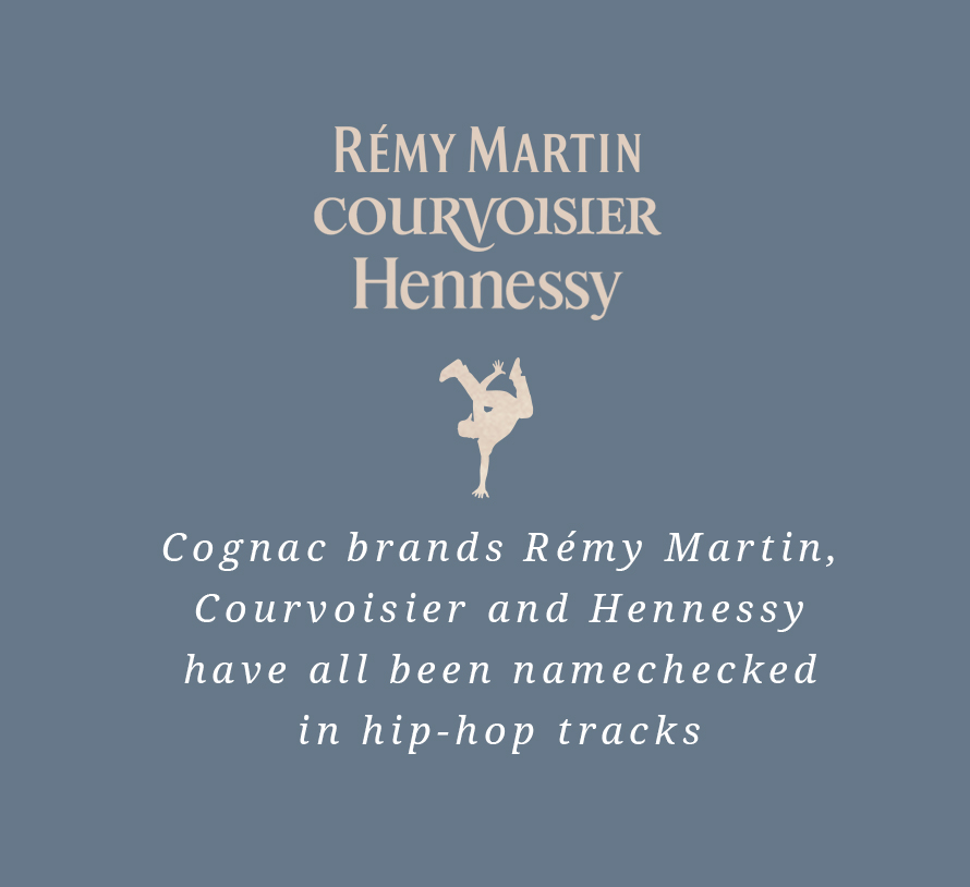 Cognac brands Remy Martin, Courvoisier and Hennessy have all been namechecked in hip-hop tracks.